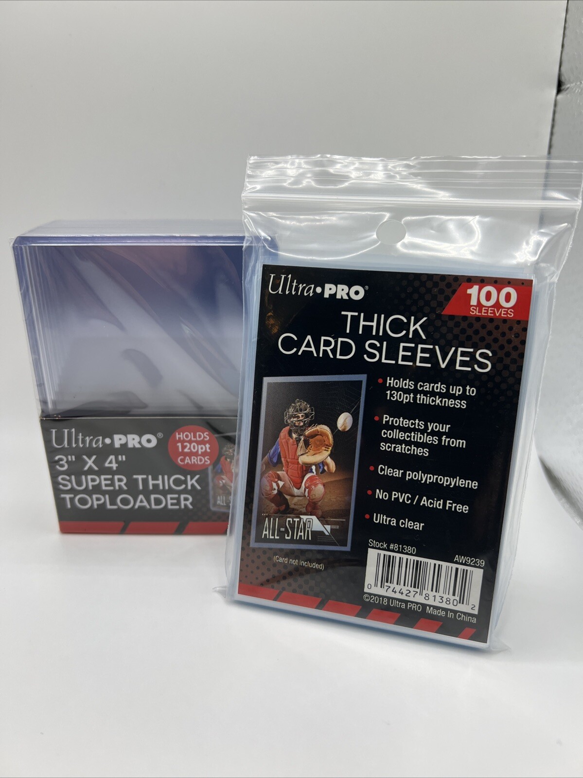 Ultra Pro 3X4 Thick Toploaders 120pt Point 1 Pack of 10 AND 100 Thick Sleeves