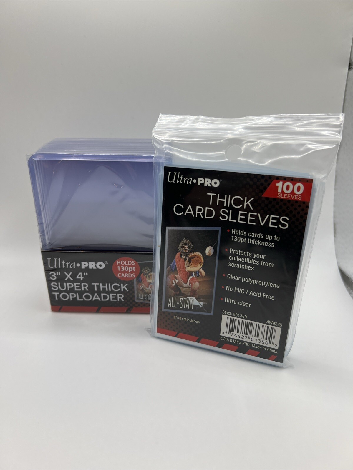 Ultra Pro 3X4 Thick Toploaders 130pt Point 1 Pack of 10 AND 100 THICK SLEEVES