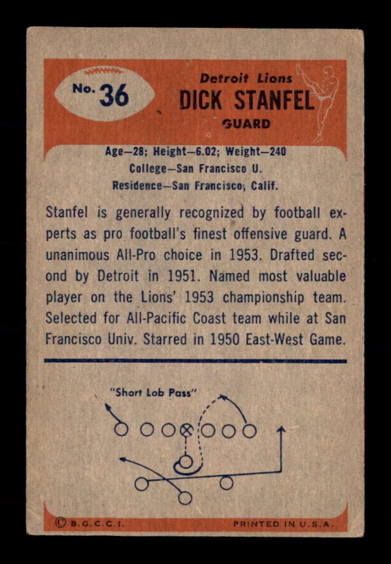 1955 Bowman #36 Dick Stanfel RC VGEX X2892643