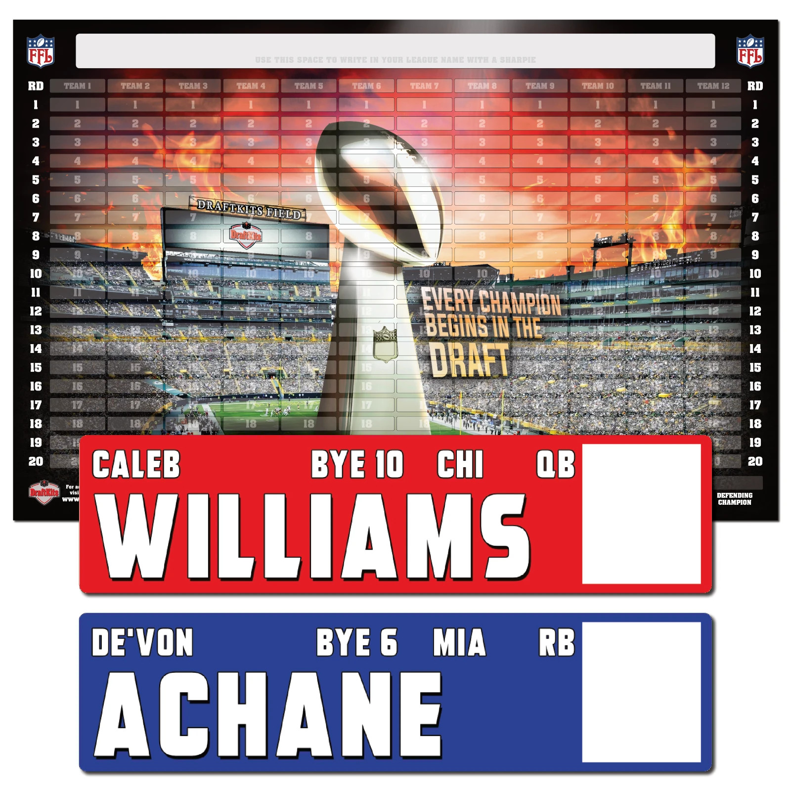 Fantasy Football AUCTION Draft Board Kit – NEW for 2026 – Stickers & Board