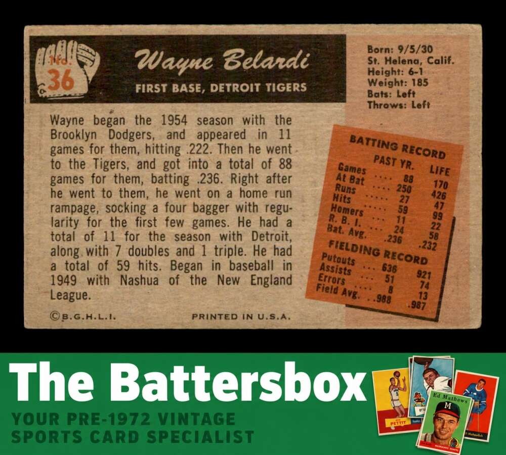 1955 Bowman #36 Wayne Belardi RC VG/VGEX X3743978