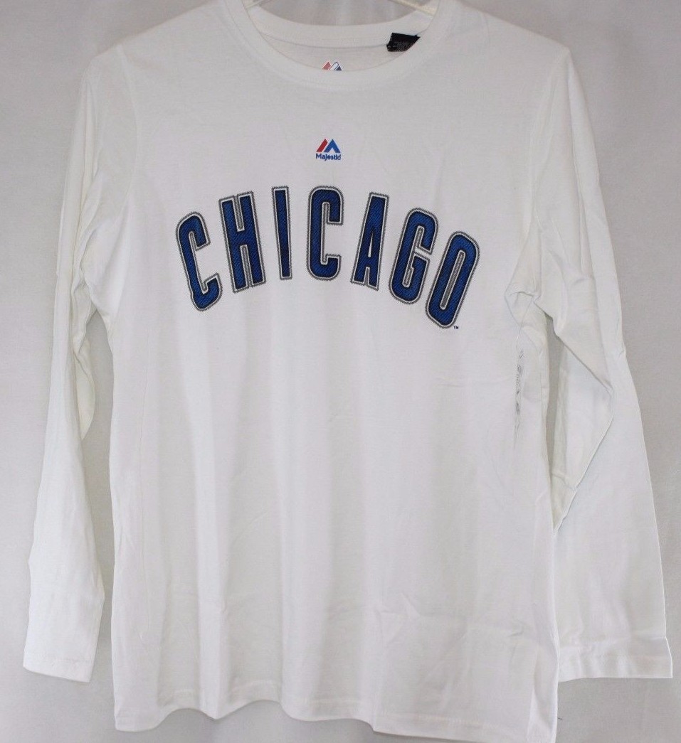 NEW Womens MAJESTIC Chicago CUBS White Long Sleeve Her World Baseball MLB Shirt