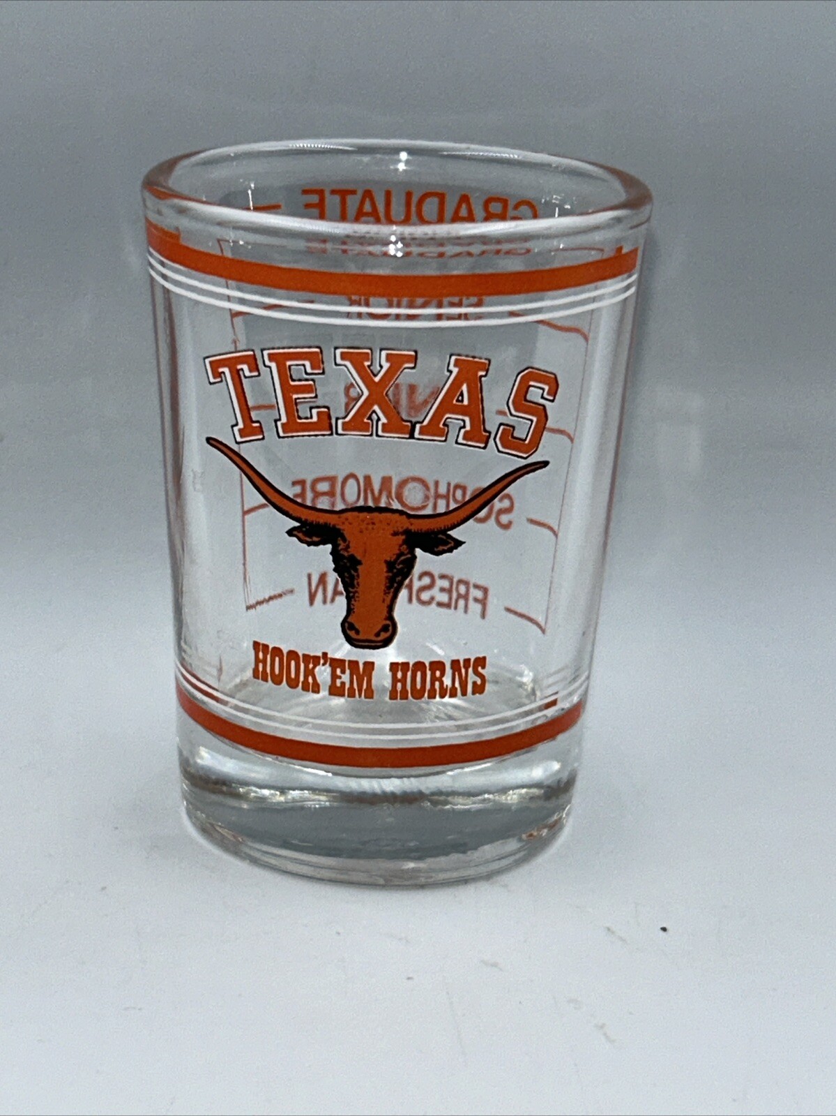 Texas Long Horns -Hook ‘Em Horns 3 Oz Shot Glass With Class Rankings