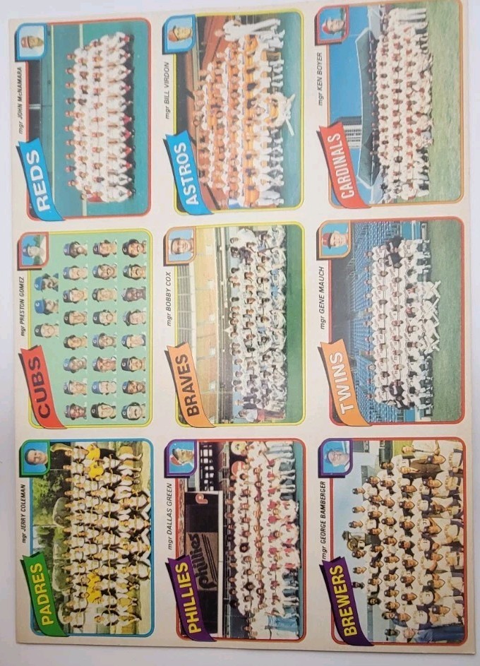 1980 Topps Uncut Baseball Team Photo Sheet All MLB Teams Ricky Henderson RC Year