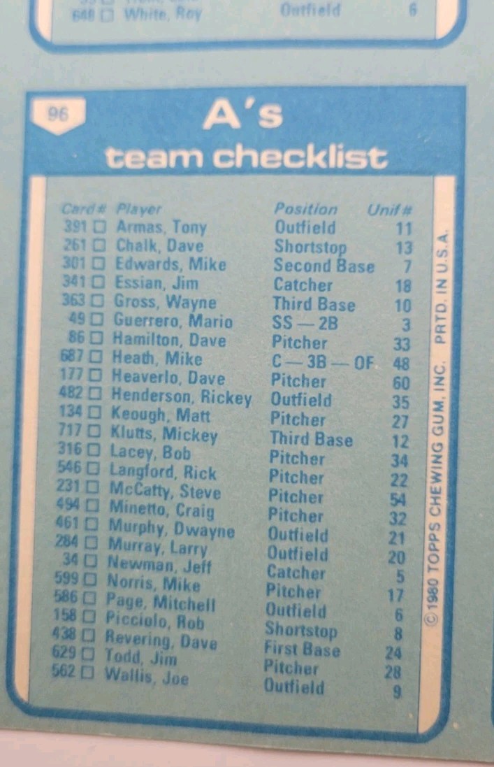 1980 Topps Uncut Baseball Team Photo Sheet All MLB Teams Ricky Henderson RC Year