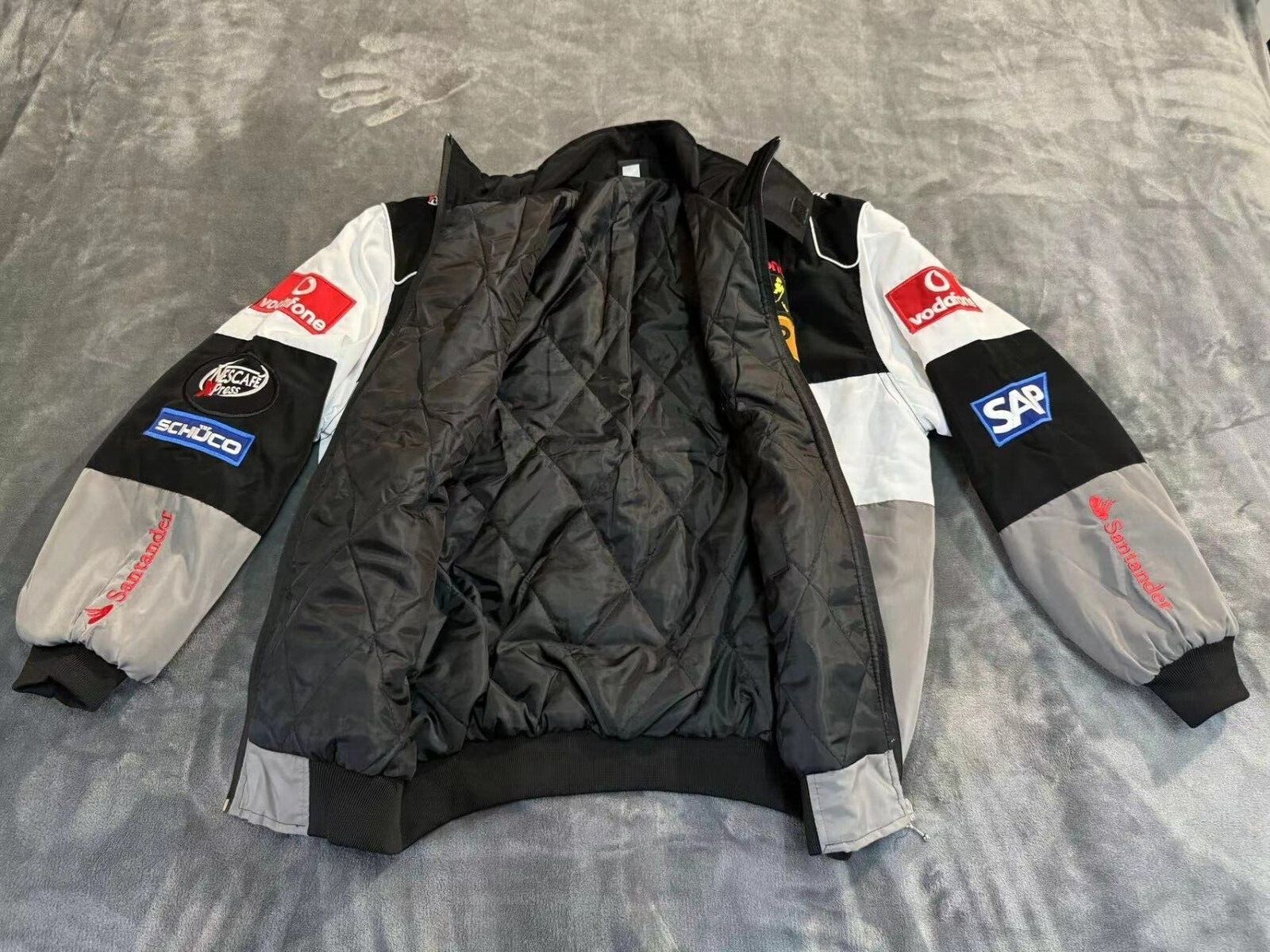 Unisex Adult Benz Jacket Grey Ebroidered Cotton Padded F 1 Racing Jacket
