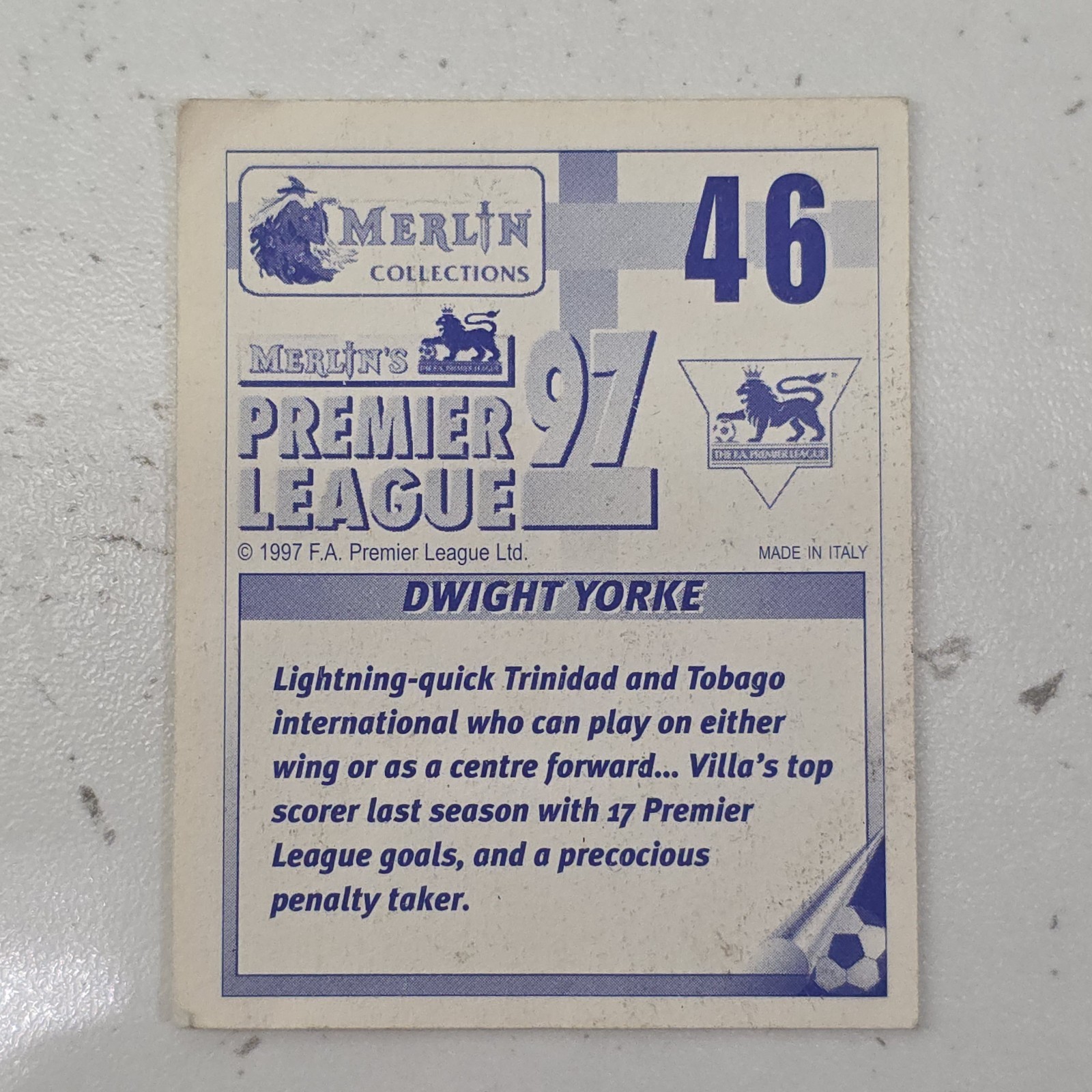 5 Merlin Premier League 97 Football Stickers Loose Non-Stuck Aston Villa Bundle