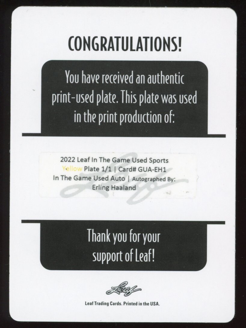 Erling Haaland 2022 Leaf in the Game Auto Printing Plate #GUA-EH1 Serial #d 1/1