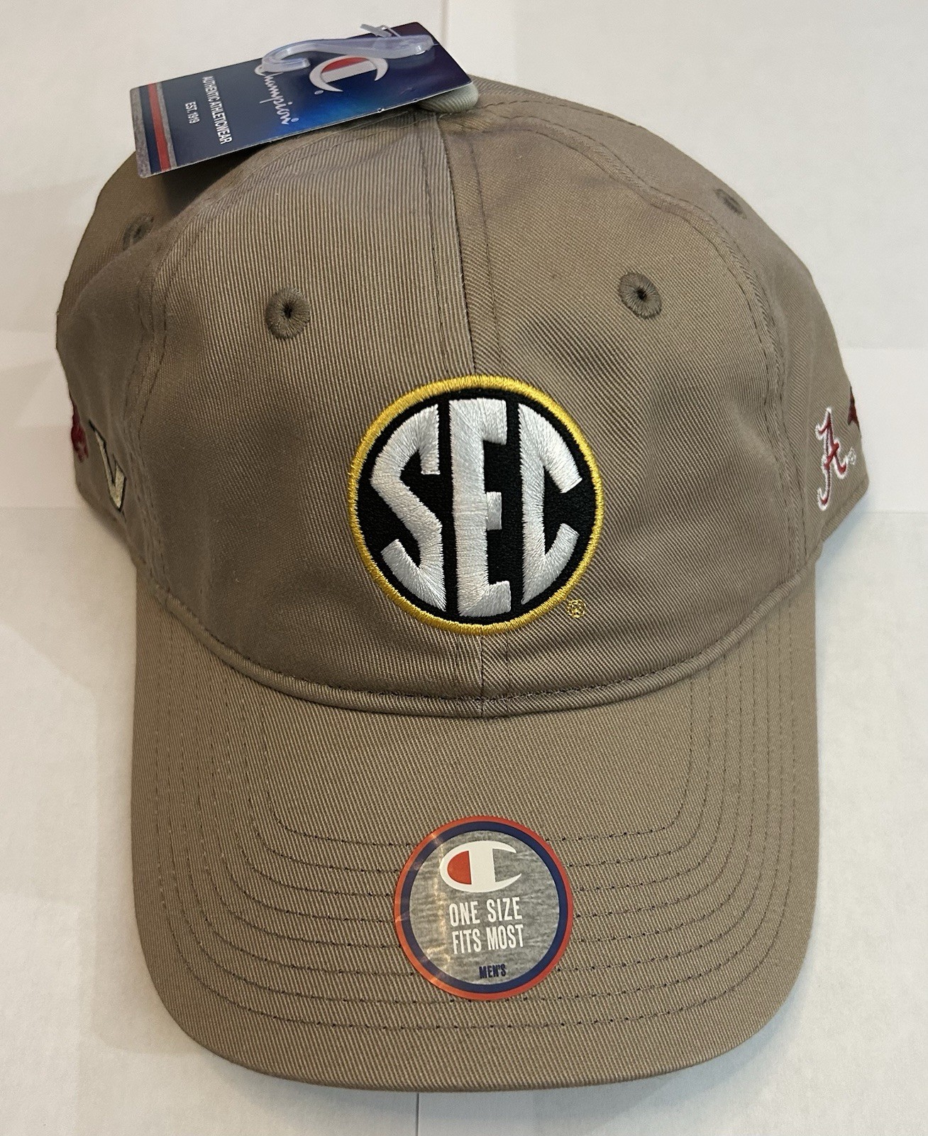 SEC Logo Tan Adjustable Men’s Hat All Teams Universities Champion Authentic NWT