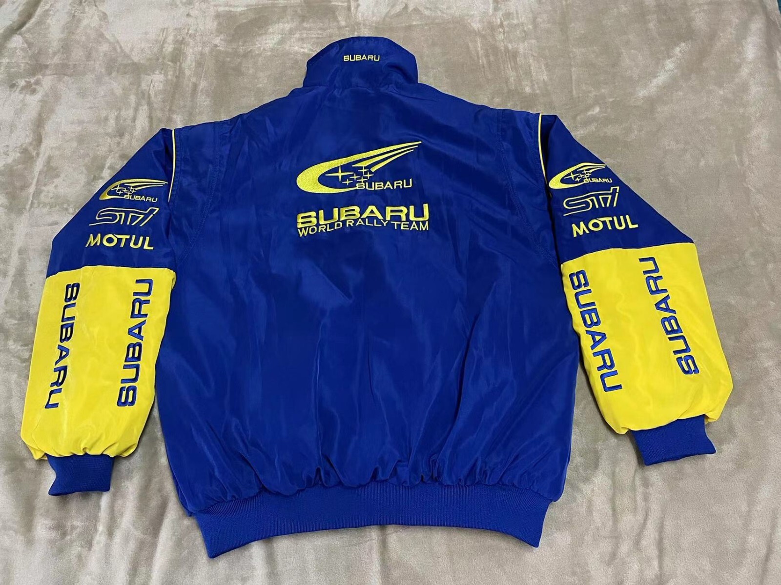Unisex Adult Racing Blue Jacket Embroidered Patches Cotton Padded Subaru M-2XL