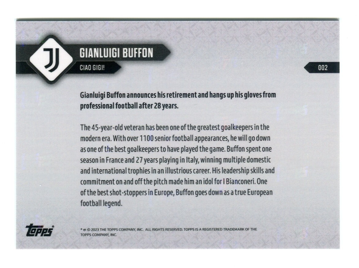 2023 Topps Now Gianluigi Buffon Retirement Card CIAO GIGI! #002 Juventus Italy