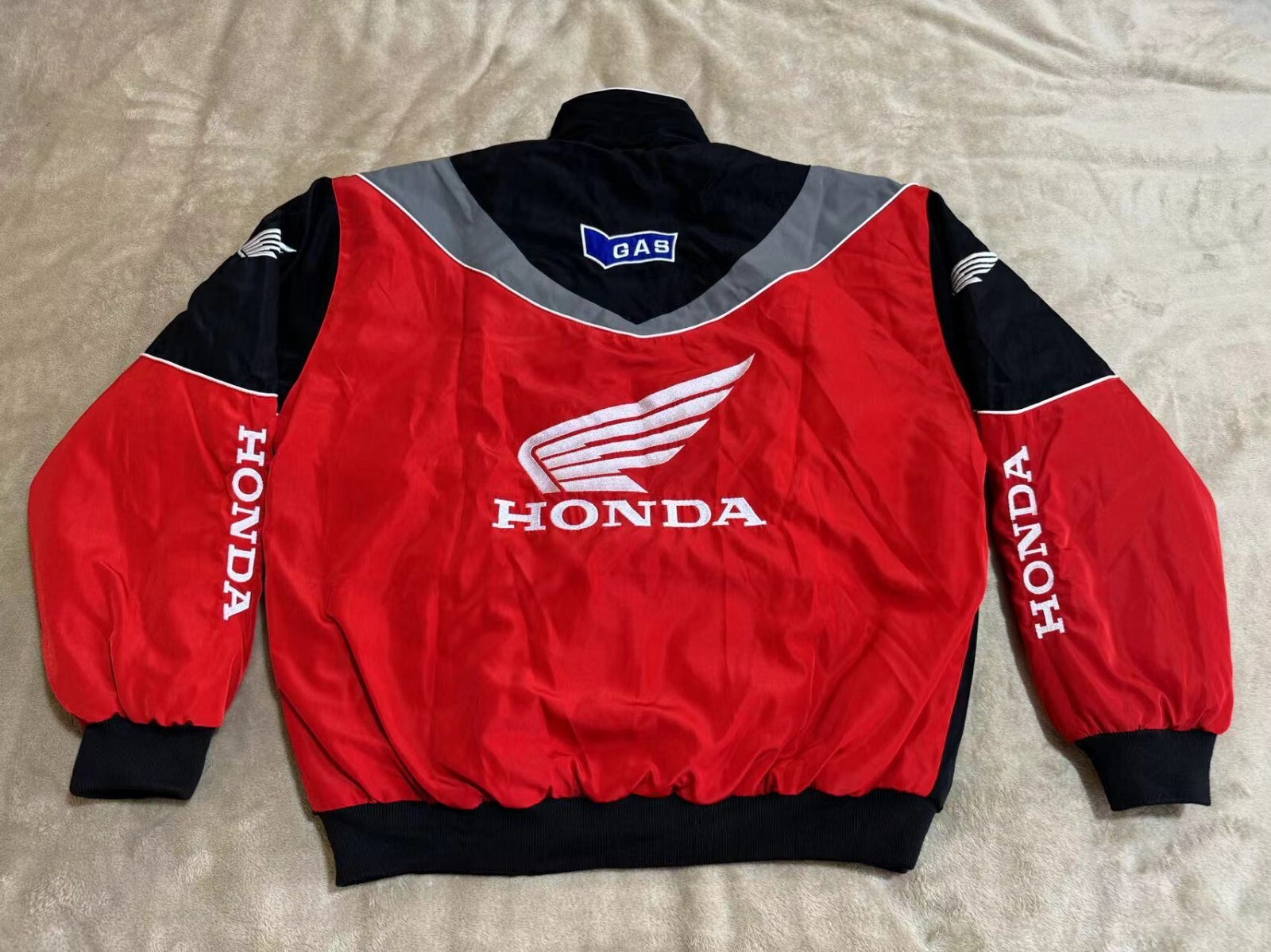 Unisex Adult Racing Red Jacket Embroidered Patches Cotton Padded Honda M-2XL
