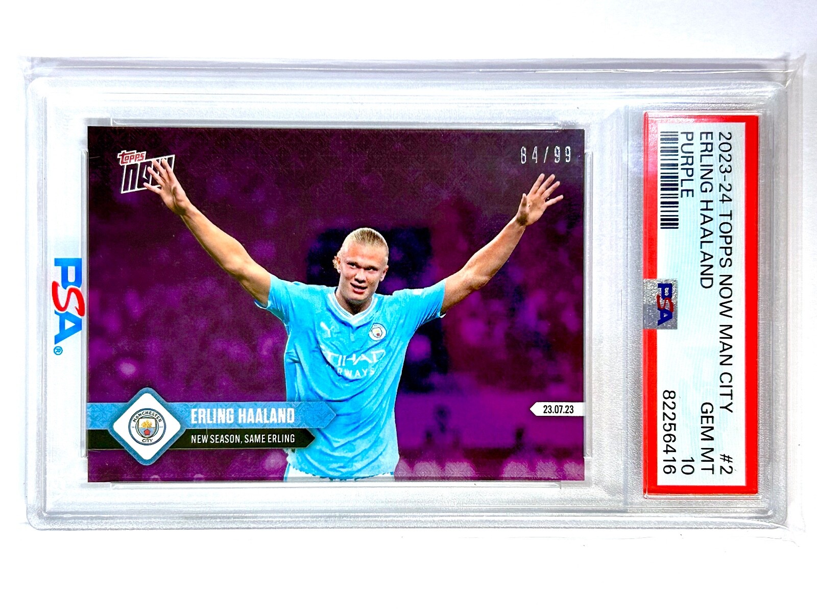 2023-24 Topps Now ERLING HAALAND #2 Manchester City – PURPLE 84/99 – PSA-10