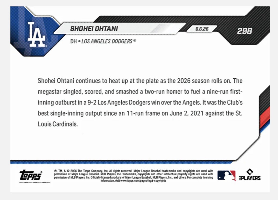 Shohei Ohtani 2026 Topps NOW # 298 ** PRESALE **
