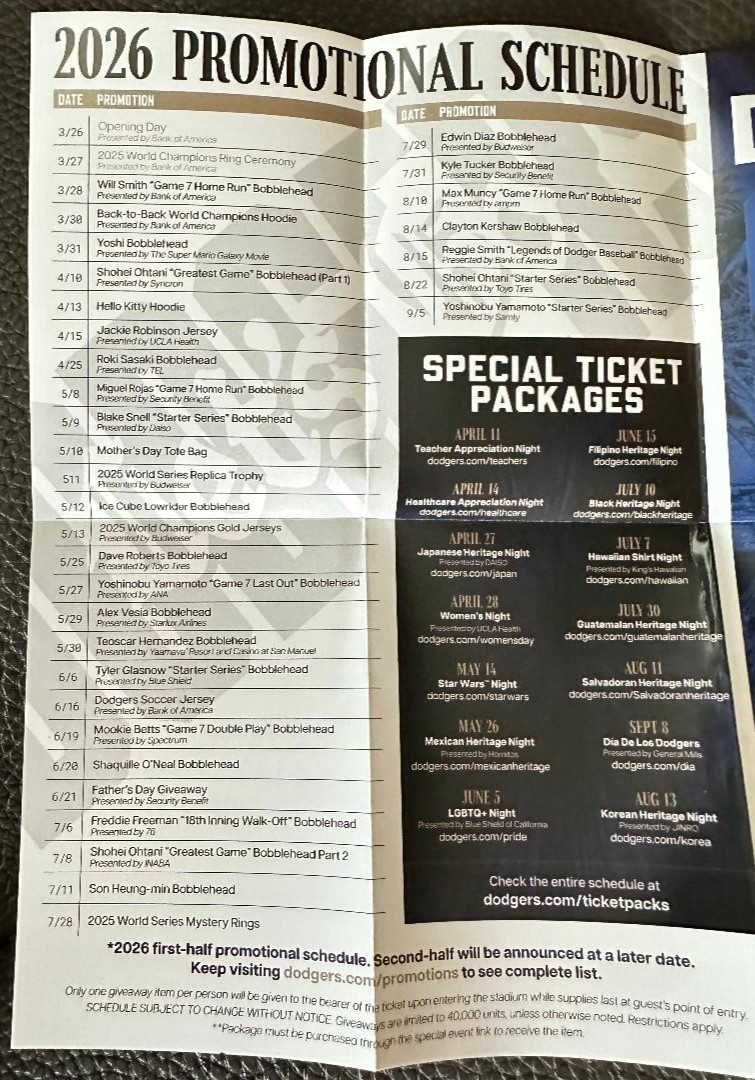 LOS ANGELES DODGERS 2026 POCKET SCHEDULE SET OF 3 SHOHEI OHTANI FREEMAN NAKAMOTO