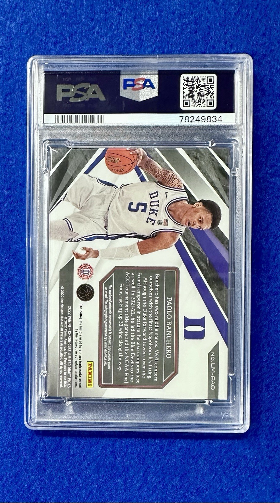 Paolo Banchero 2022-23 Chronicles Limited RPA Jersey Patch Auto RC SP /99 PSA 7