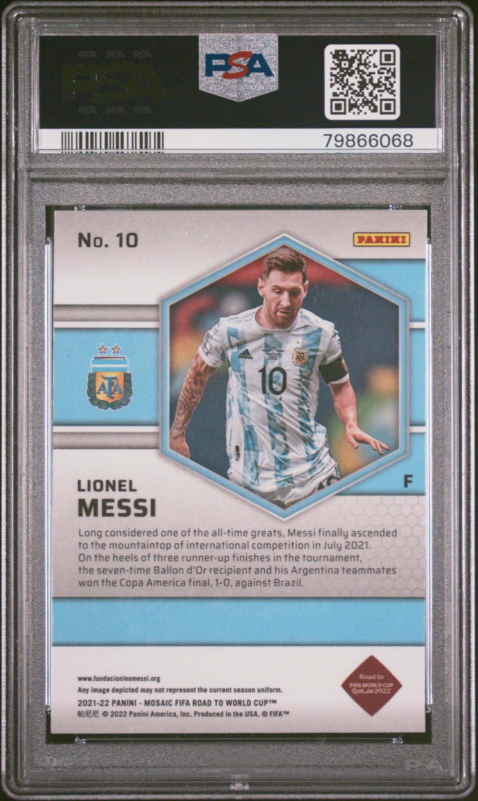 2021-22 Panini Mosaic FIFA World Cup Lionel Messi #10 PSA AUTO 10 AUTH