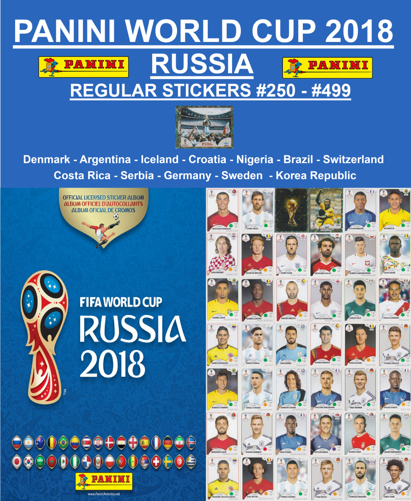 PANINI FIFA WORLD CUP RUSSIA 2018 – REGULAR STICKERS #250-#499 -BUY 1,GET 1 FREE