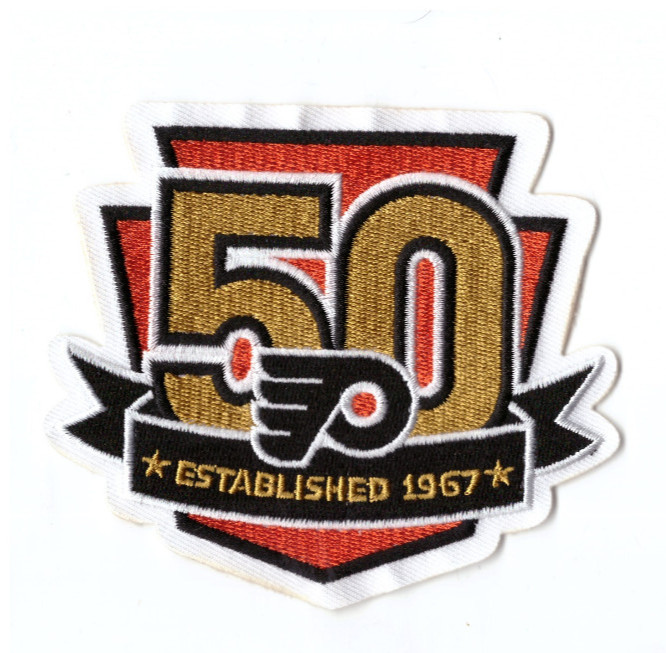 New 3 3/4 x 4 1/4″ Philadelphia Flyers 50 Seasons Iron on Patch Free Ship