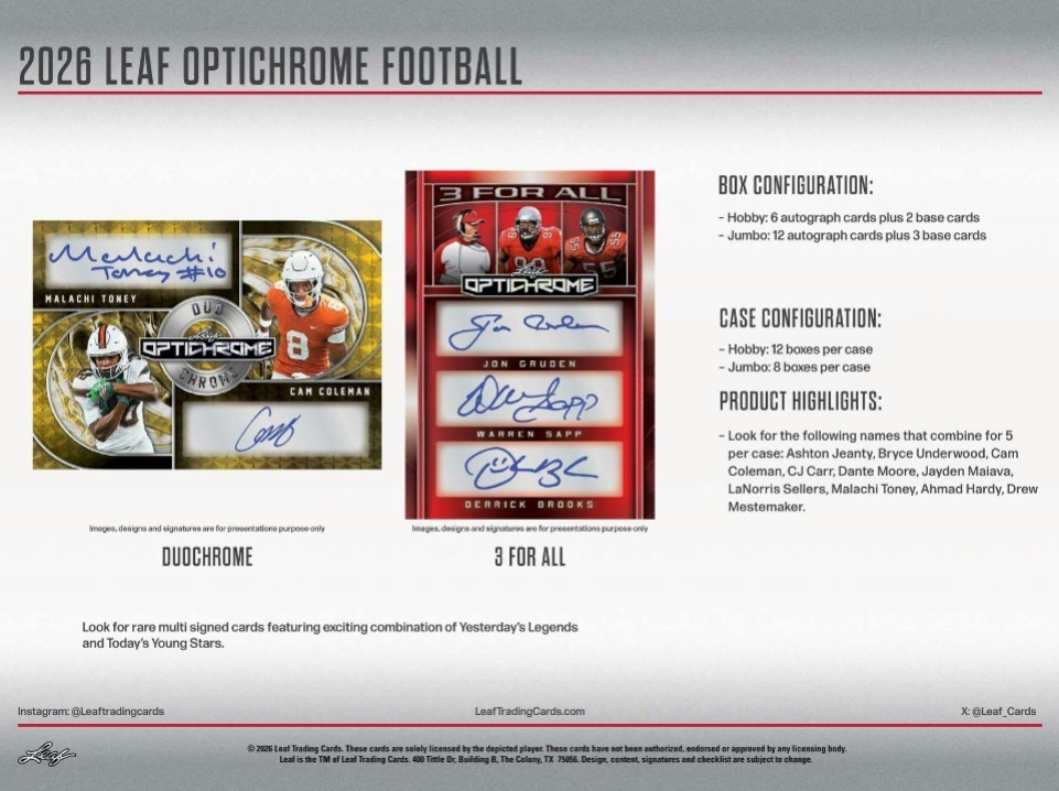2026 LEAF OPTICHROME FOOTBALL HOBBY JUMBO BOX – NEW – FREE SHIPPING 🔥🔥🔥