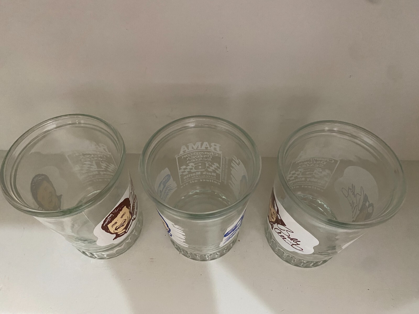 3 BAMA Nascar Drivers Series Jelly Glasses Marlin Martin Allison