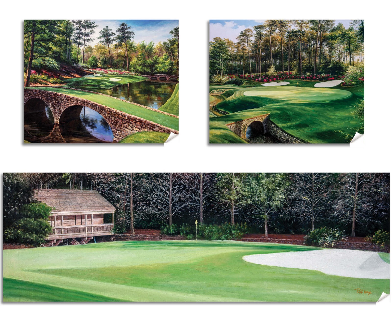 Augusta National Golf Holes 11 12 13 Amen Corner 3 Prints Masters Azalea Pan4