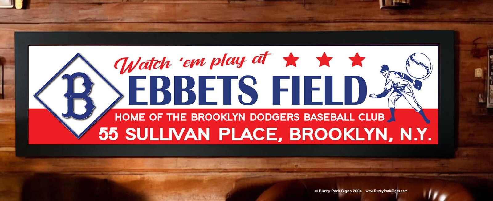 Ebbets Field Brooklyn Dodgers Baseball Framed Art Print PVC 9″x36″
