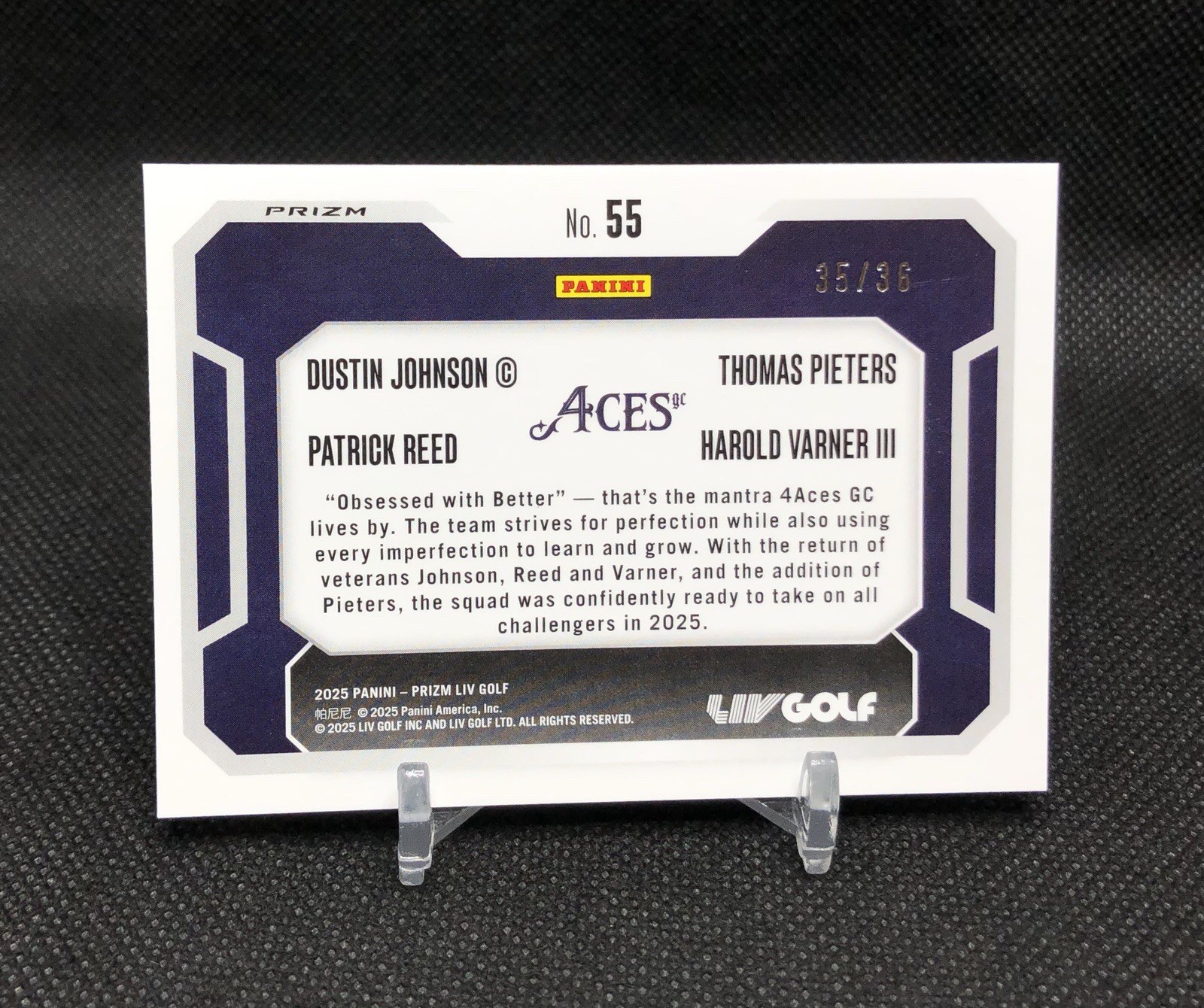 2025 Prizm LIV Golf 4ACES GC /36 DUSTIN JOHNSON, REED, PIETERS, VARNER III #55