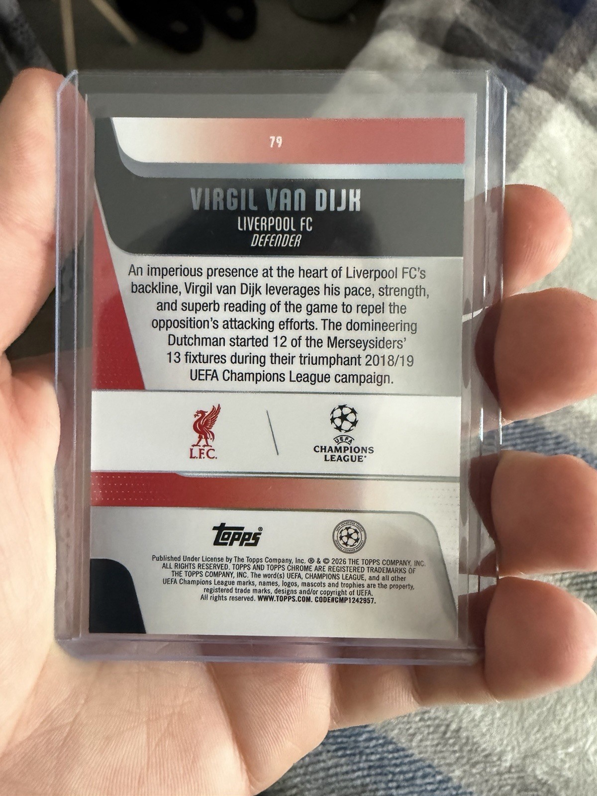 2025-2026 TOPPS CHROME UEFA CLUB COMPETITIONS VIRGIL VAN DIJK BLUE SPARKLE /150
