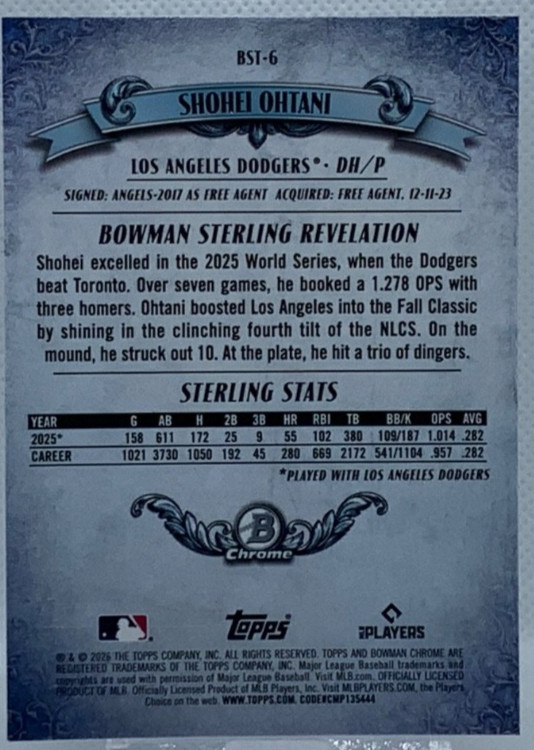 Topps 2026 Bowman Sterling Chrome Shohei Ohtani #BST-6 LA Dodgers