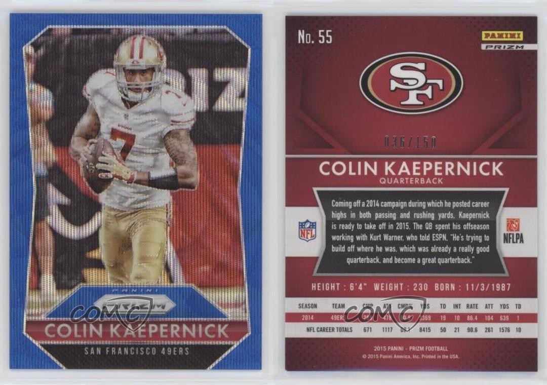 2015 Panini Prizm Blue Wave Prizm 36/150 Colin Kaepernick #55 x5u