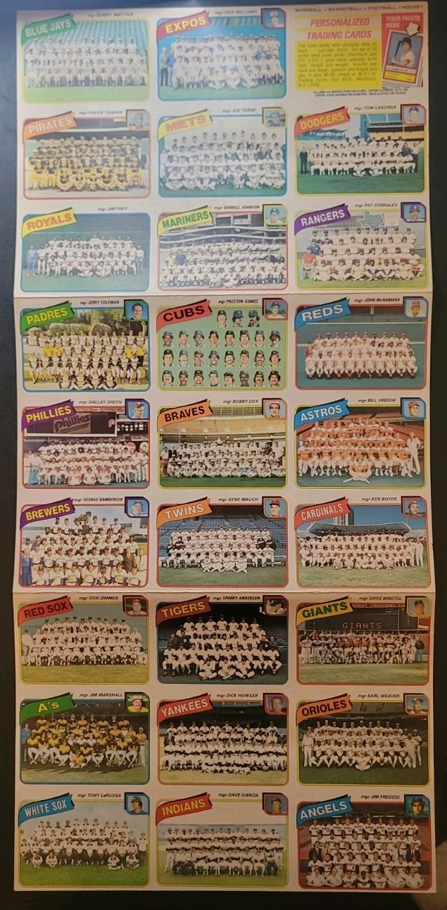 1980 Topps Uncut Baseball Team Photo Sheet All MLB Teams Ricky Henderson RC Year