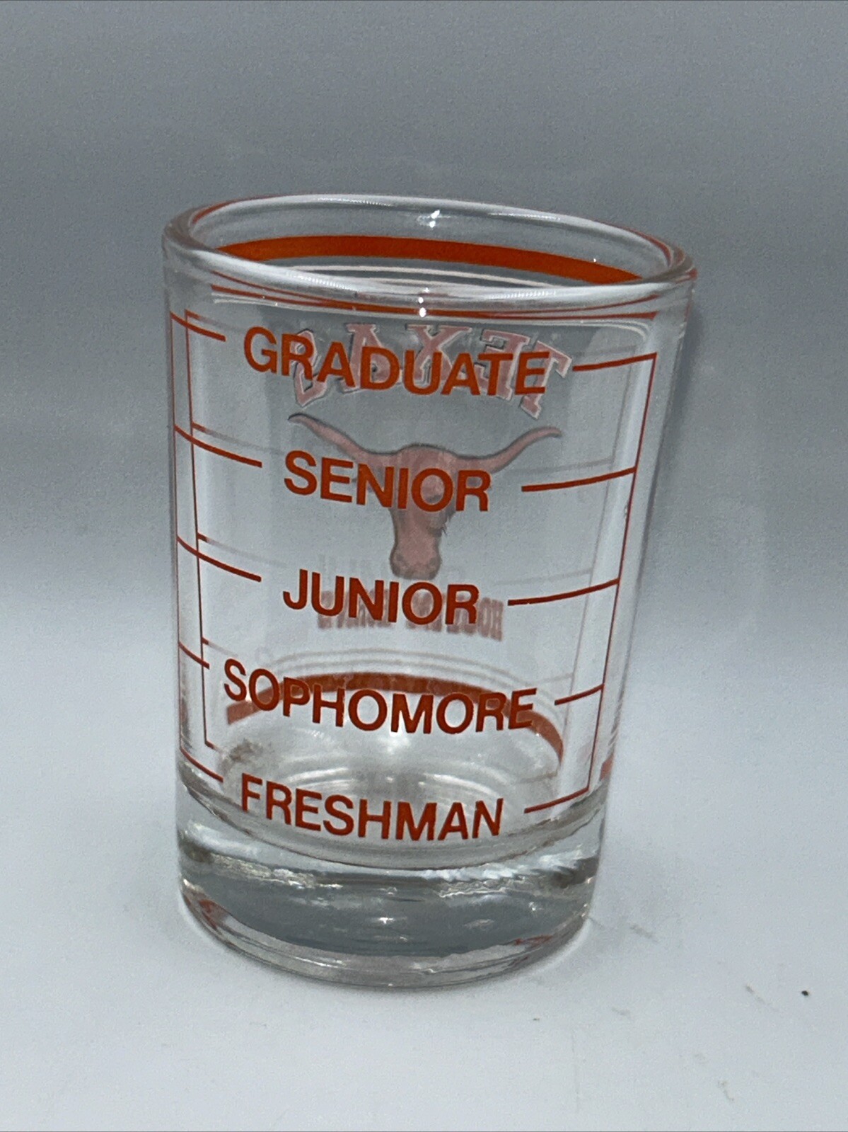 Texas Long Horns -Hook ‘Em Horns 3 Oz Shot Glass With Class Rankings