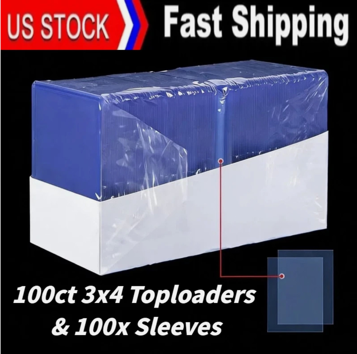 100/200/500/1000/2000CT 3″x4″ toploaders w/ sleeves Fits Pokemon, Magic, Sports
