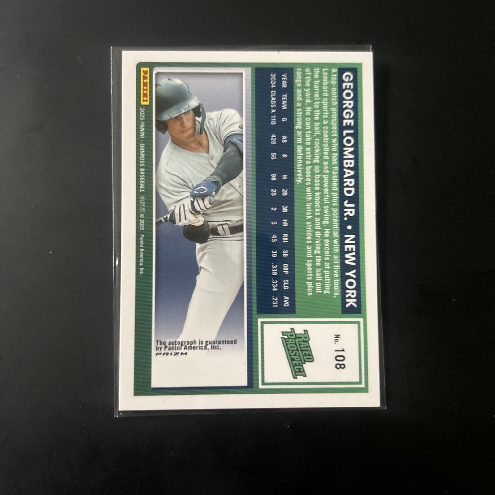 2025 Donruss GEORGE LOMBARD JR. Rated Prospect Optic Silver Prizm AUTOGRAPH