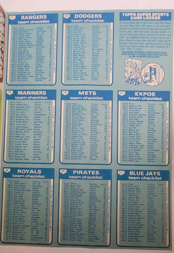 1980 Topps Uncut Baseball Team Photo Sheet All MLB Teams Ricky Henderson RC Year