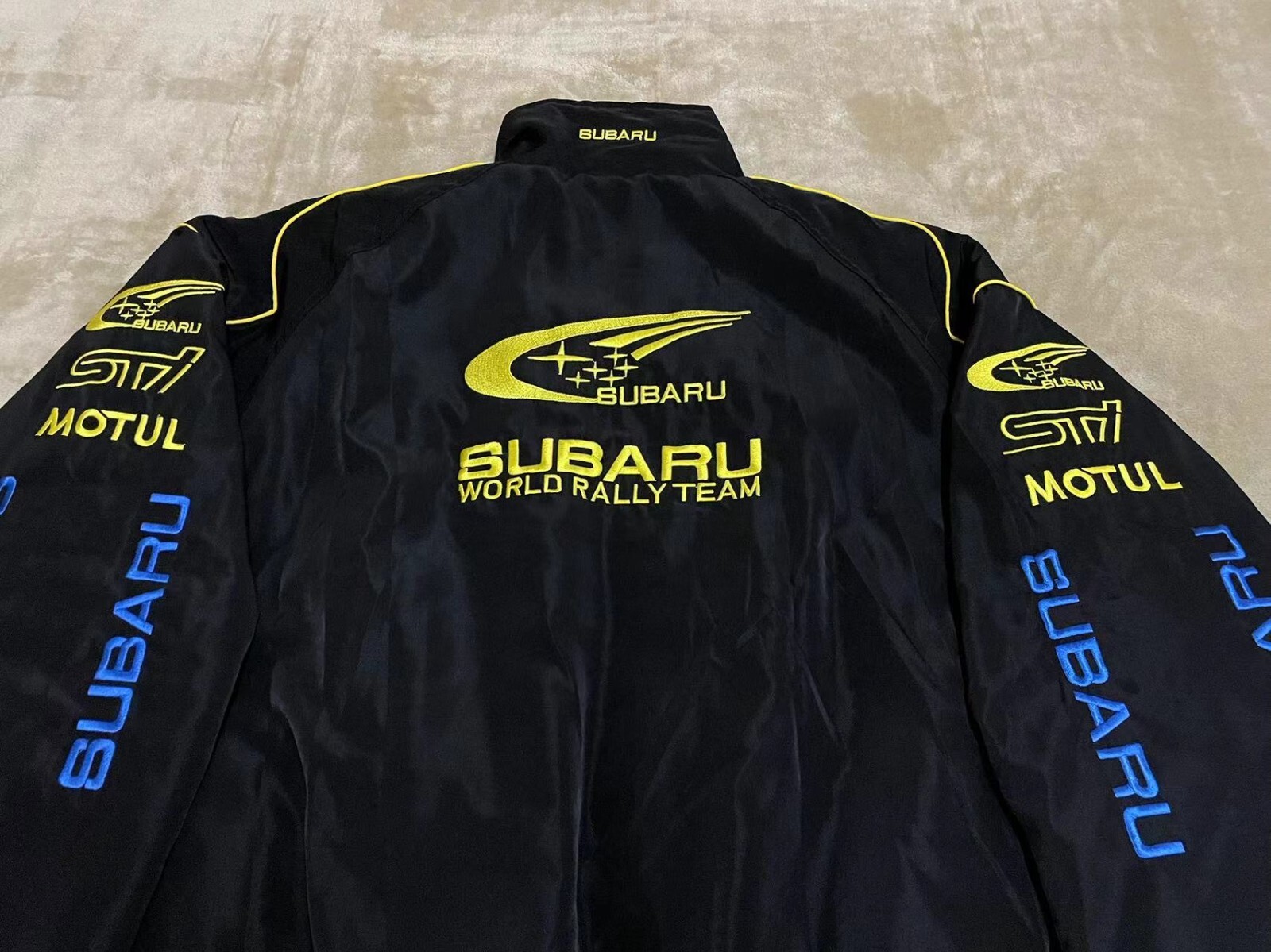 Unisex Adult Racing Black Jacket Embroidered Patches Cotton Padded Subaru M-2XL