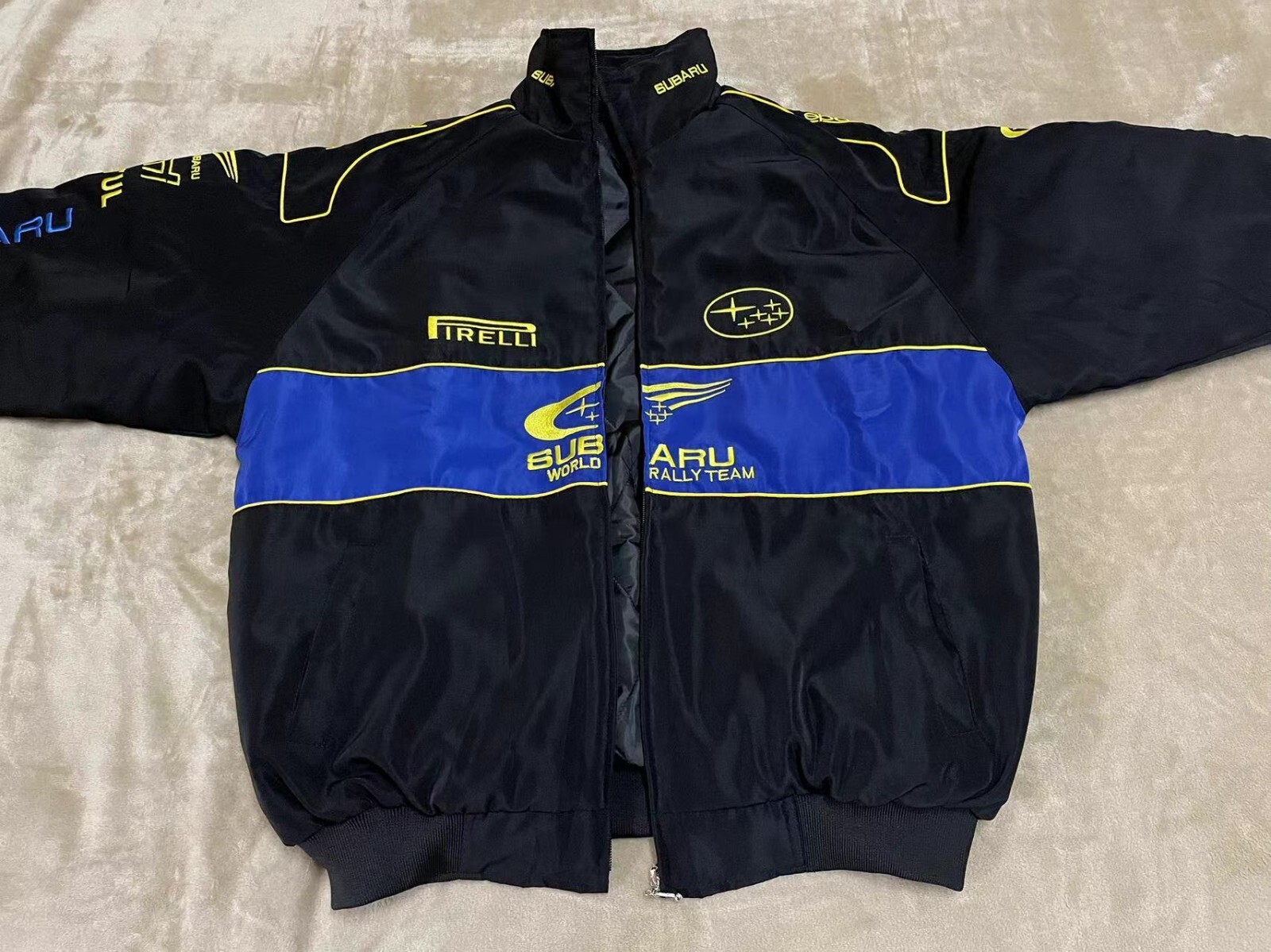 Unisex Adult Racing Black Jacket Embroidered Patches Cotton Padded Subaru M-2XL
