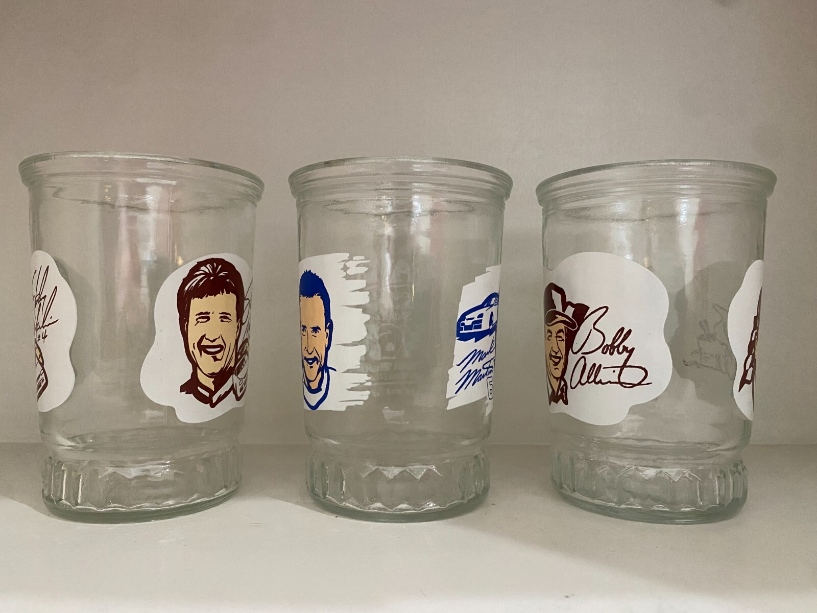 3 BAMA Nascar Drivers Series Jelly Glasses Marlin Martin Allison