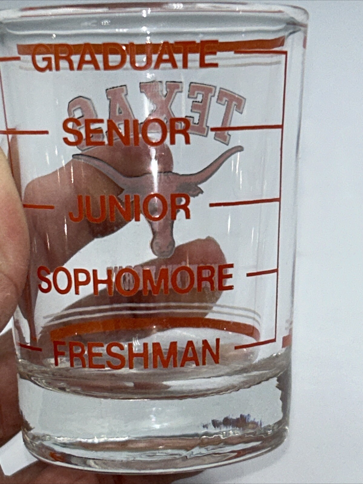 Texas Long Horns -Hook ‘Em Horns 3 Oz Shot Glass With Class Rankings