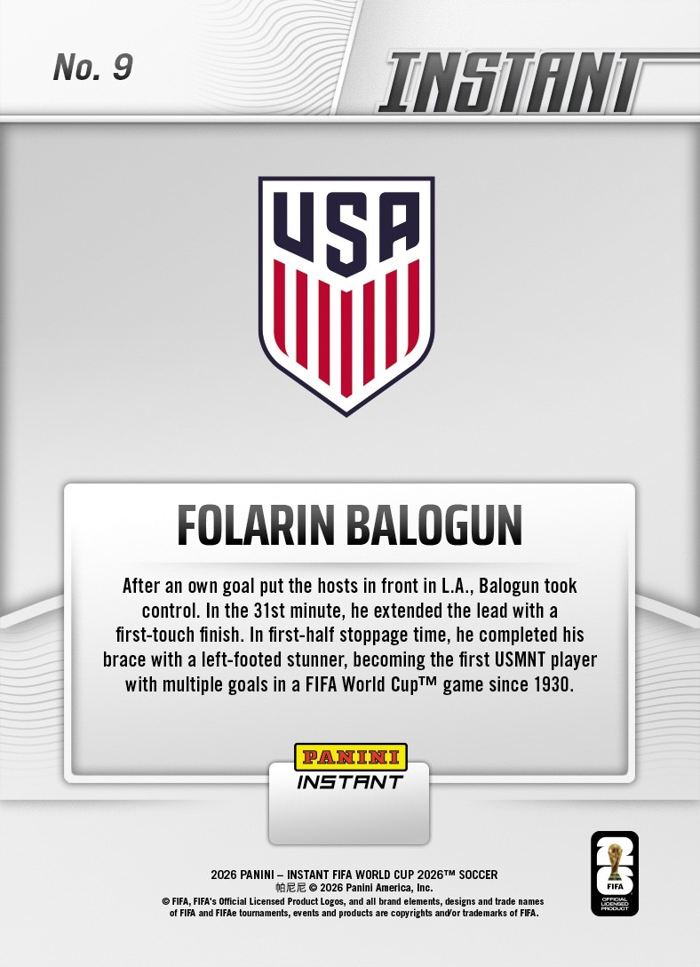 Folarin Balogun 2026 Panini Instant FIFA World Cup #9 United States – Presale