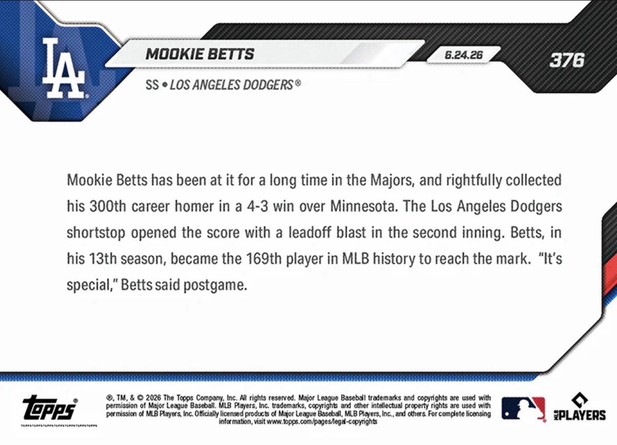 2026 Topps Now MLB #376 Mookie Betts Los Angeles Dodgers – PRESALE
