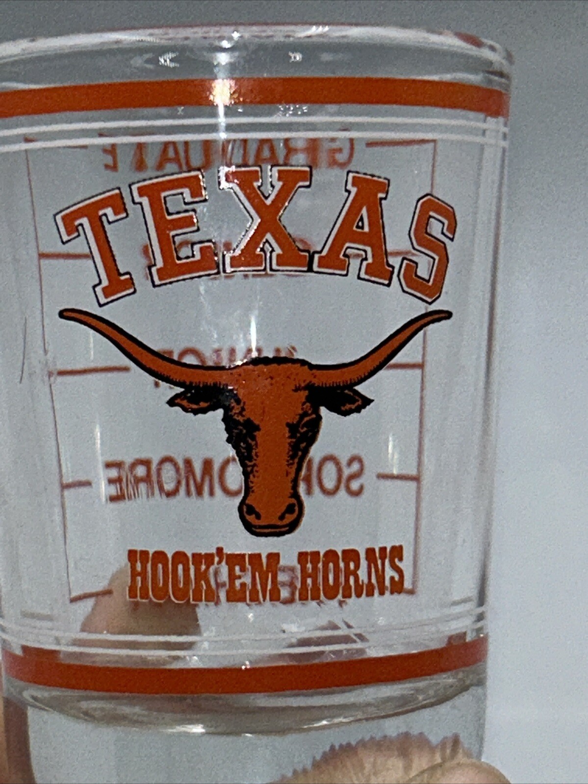 Texas Long Horns -Hook ‘Em Horns 3 Oz Shot Glass With Class Rankings