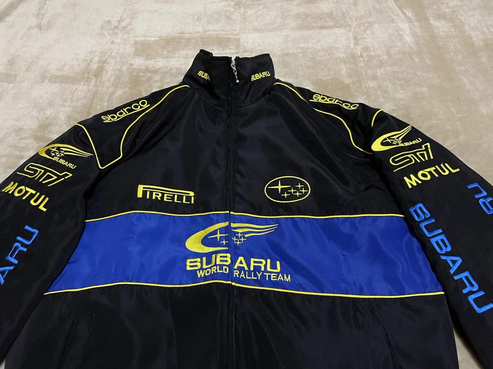 Unisex Adult Racing Black Jacket Embroidered Patches Cotton Padded Subaru M-2XL
