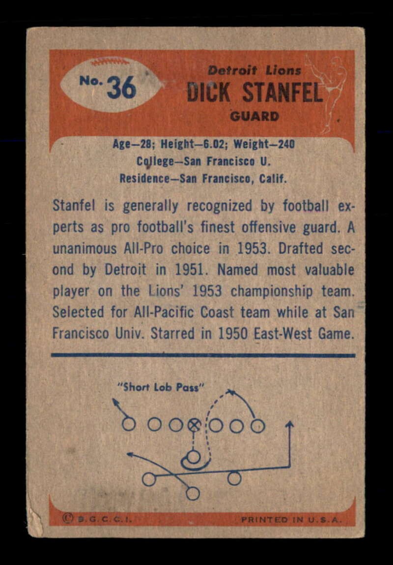 1955 Bowman #36 Dick Stanfel RC VGEX X3271178