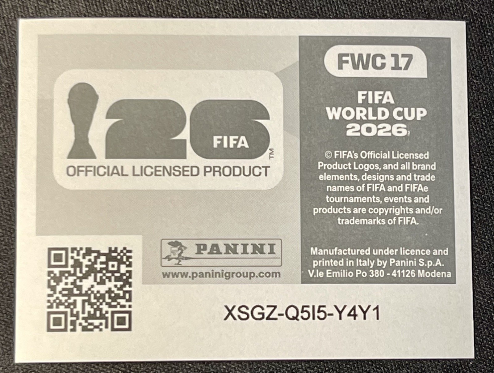 2026 Panini World Cup Sticker FWC17 ITALY 2006