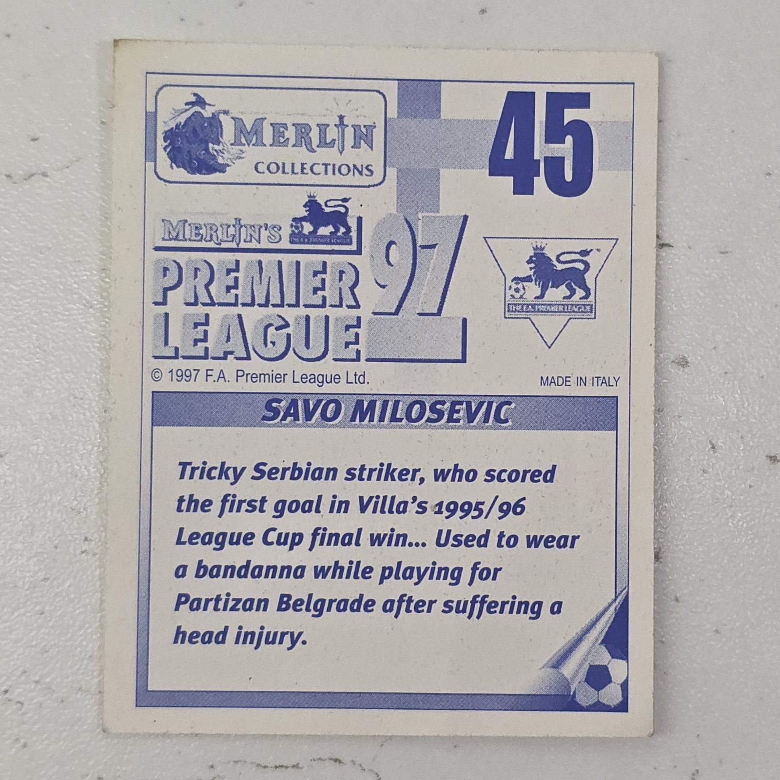 5 Merlin Premier League 97 Football Stickers Loose Non-Stuck Aston Villa Bundle