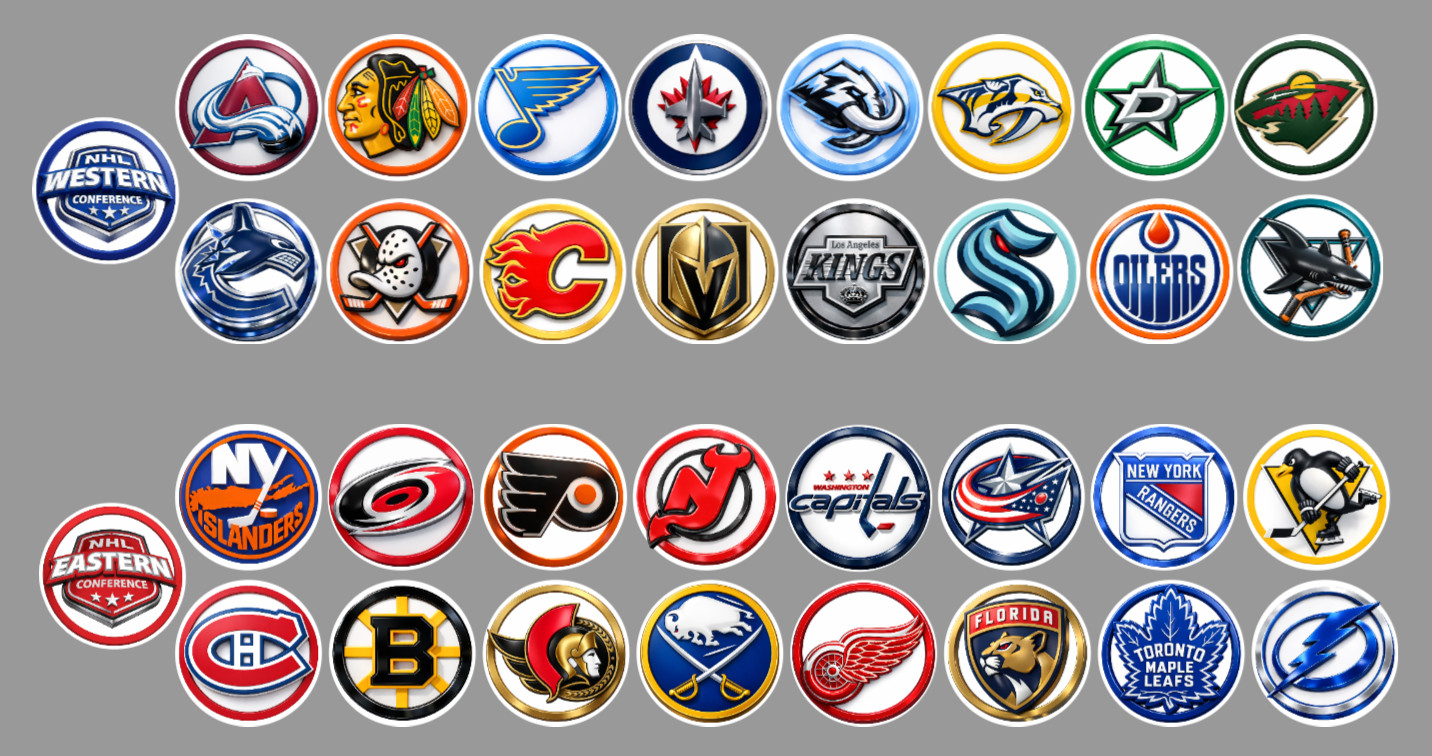 Handcrafted Hockey Team Magnets 0.9″ FULL SET/ALL 32 TEAMS. For Fan Standings