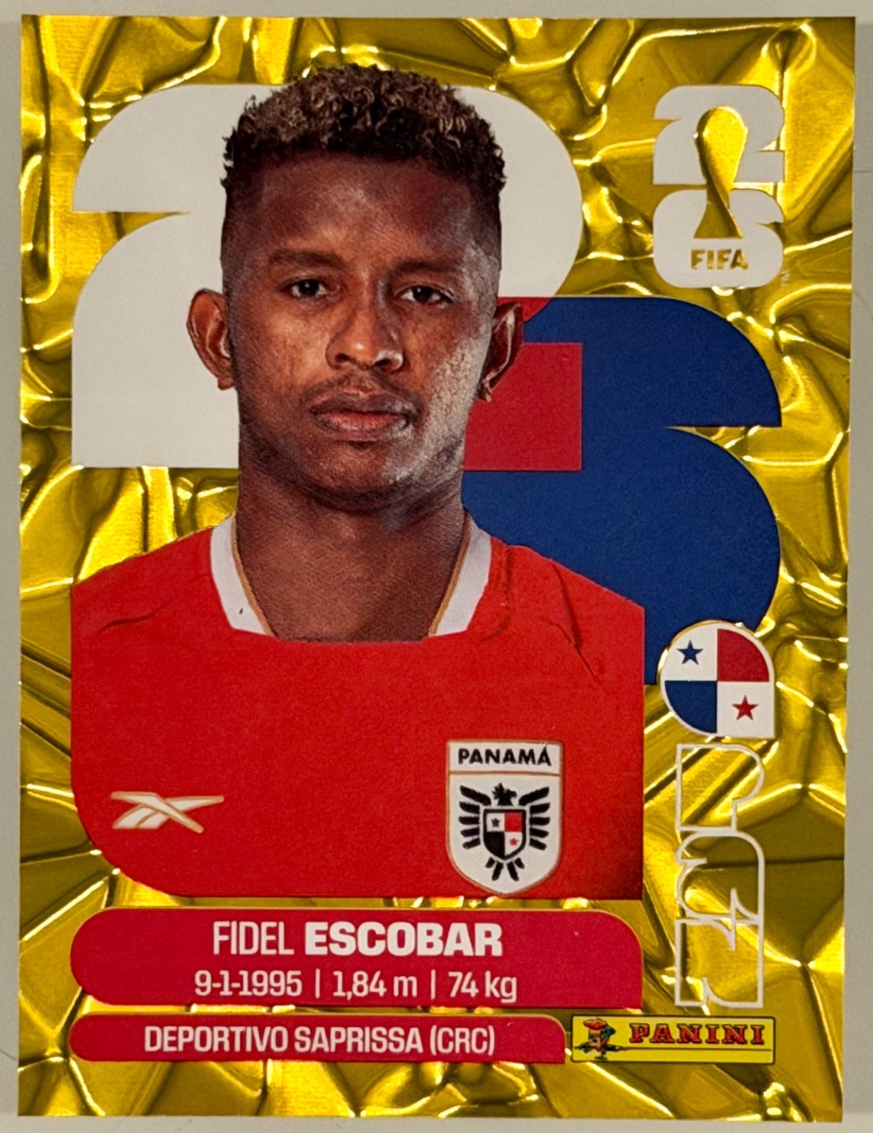 Fidel Escobar Panini FIFA World Cup 2026 Gold Crumple Parallels Sticker PAN4
