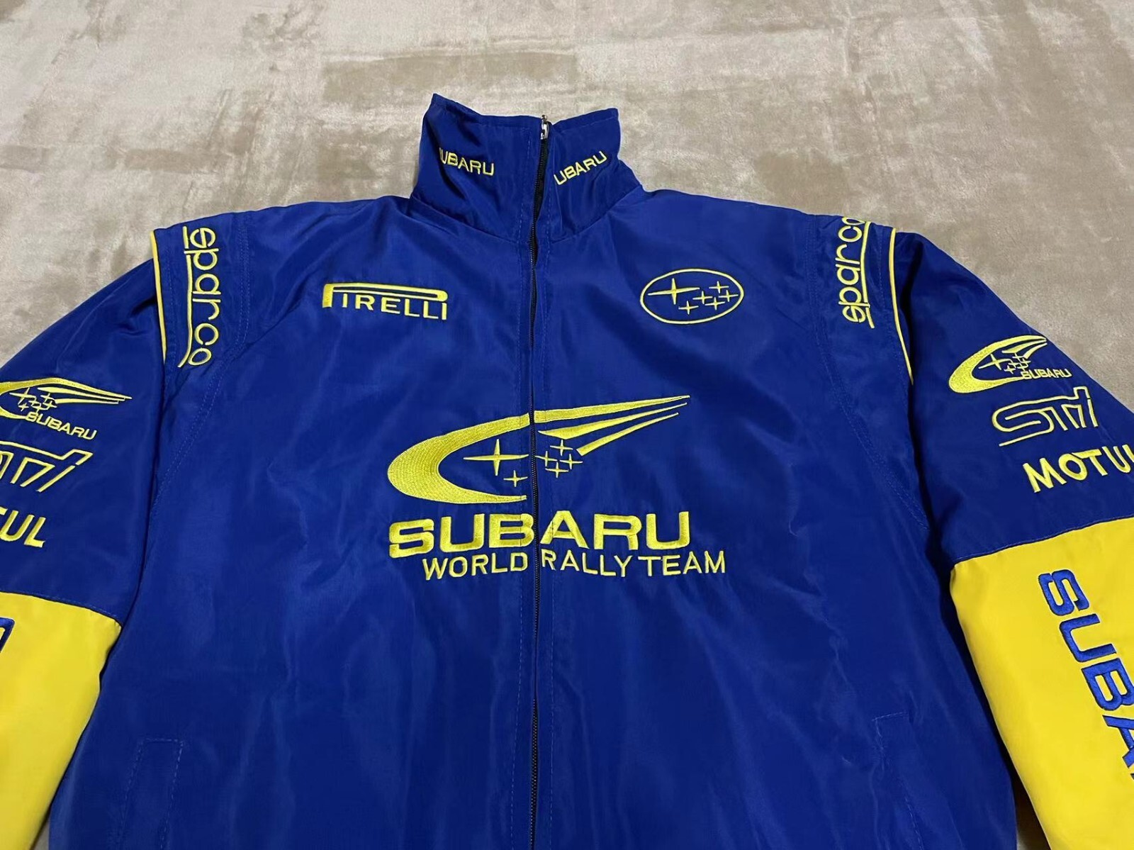 Unisex Adult Racing Blue Jacket Embroidered Patches Cotton Padded Subaru M-2XL